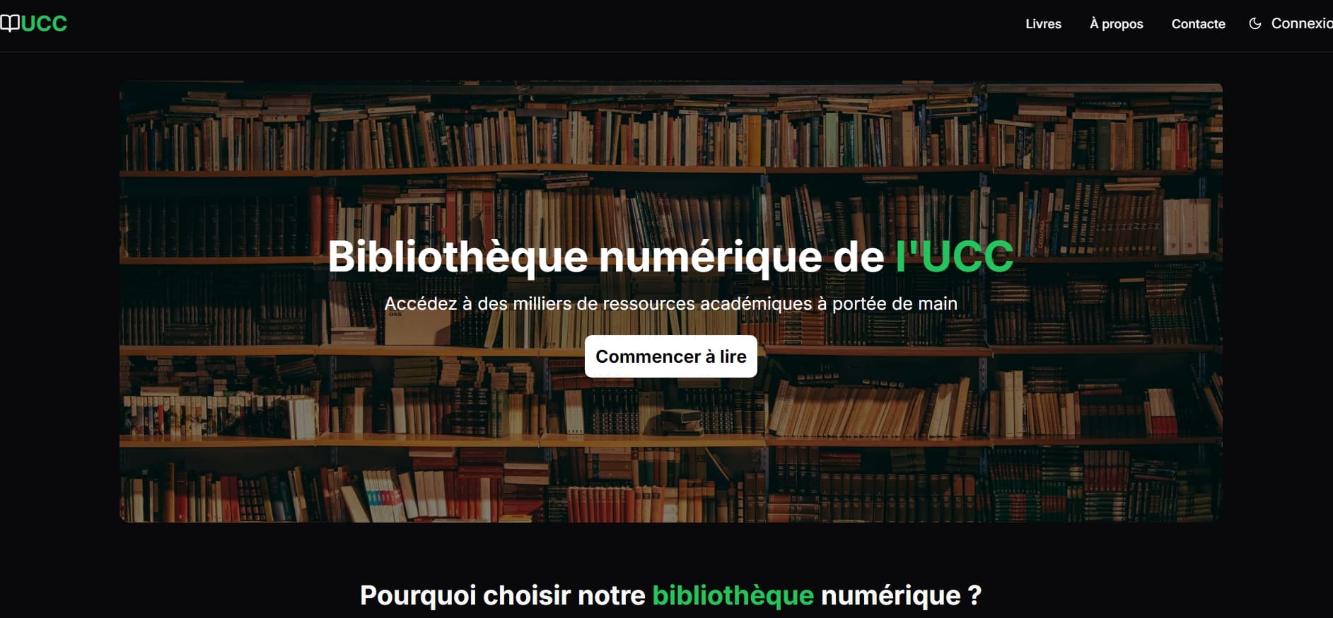 Capture d'écran du projet Bibliothèque numérique