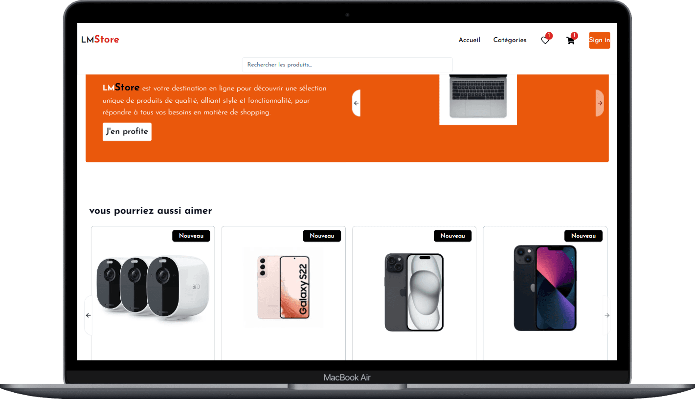 Capture d'écran du projet Site e-commerce LMStore